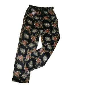 Ed Hardy Black Tattoo MED Print Fleece Pajama Pants Men's Lounge Sleepwear